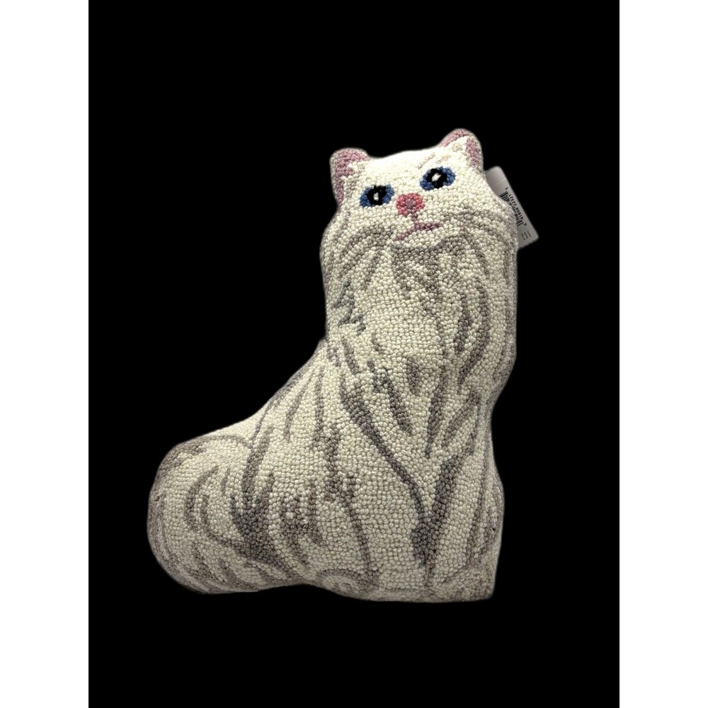 Peking Handicraft Cat Shaped Wool Looped Yarn Face Pillow 14" X 18"